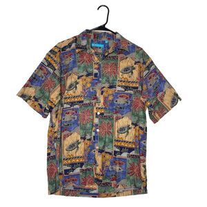 Tori Richard Men's Shirt Sz S Hawaiian Turtle Print Eclectic 80s Boho Tropical